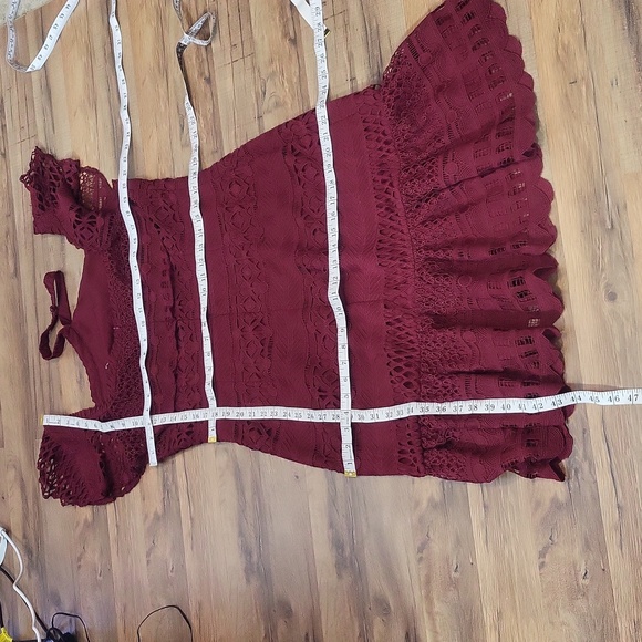 TRISH SCULLY Burgundy Aurora Off the Shoulder Choker Lace Midi Dress - Plus Size - Picture 16 of 16